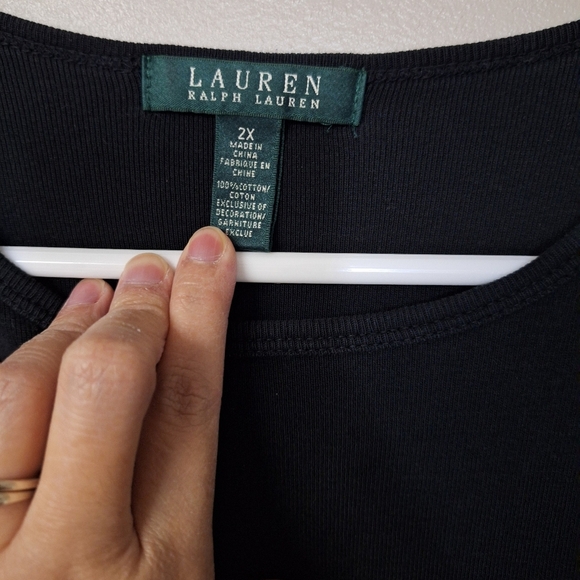 Lauren Ralph Lauren Womens Black Crew Neck T-Shirt Short Sleeve 100% Cotton 2XL - Picture 4 of 12